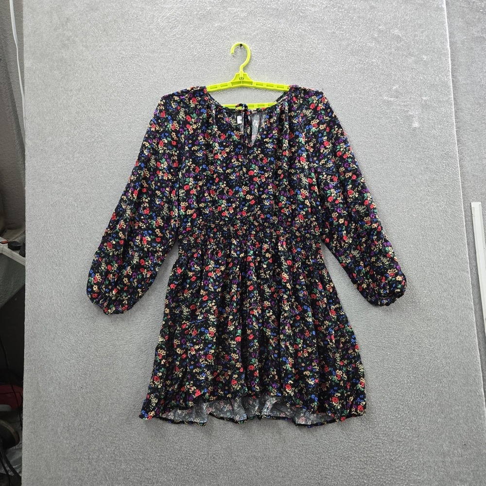 GAP Women Dress XL Black Floral Fit & Flare Bohemian Cottagecore Button